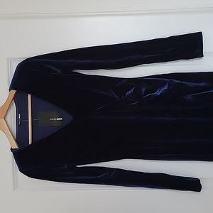 Fashion Nova Long Sleeve Velvet Maxi Dress - Navy Blue